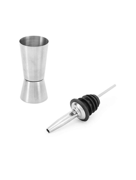 Rudra Exports Stainless Steel Food Grade Peg Measure and Bottle Stopper (Silver) -Set of 2