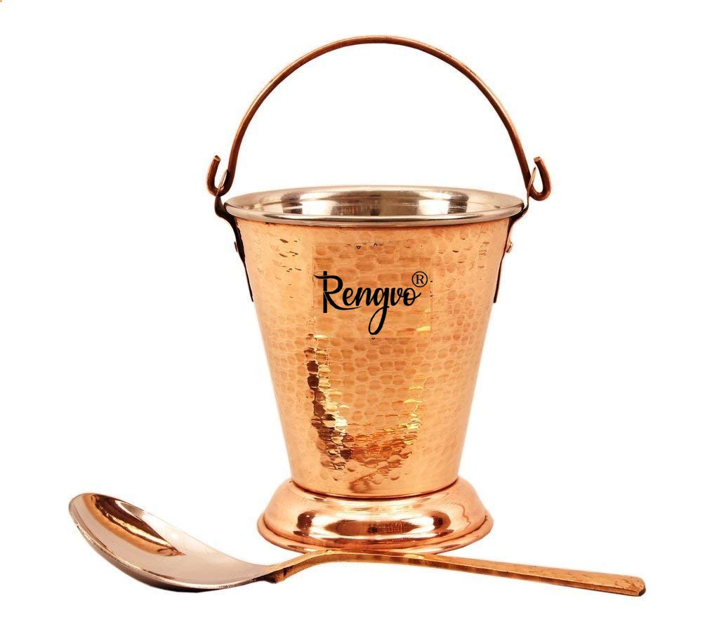 Rudra Exports Steel Copper Bucket Balti with 1 Steel Serving Spoon for Serving Dishes Tableware (330 ml)