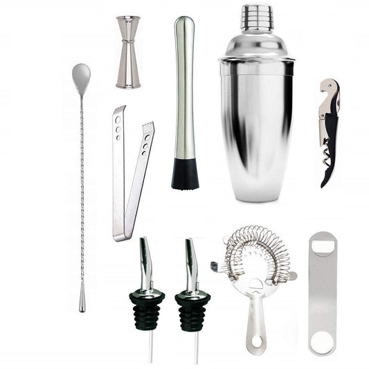 Rudra Exports Professional Bartender Tool Set: Cocktail Shaker Hawthorne Strainer Ice Catcher Jigger 30-60 ml MuddlerTeardrop Spoon