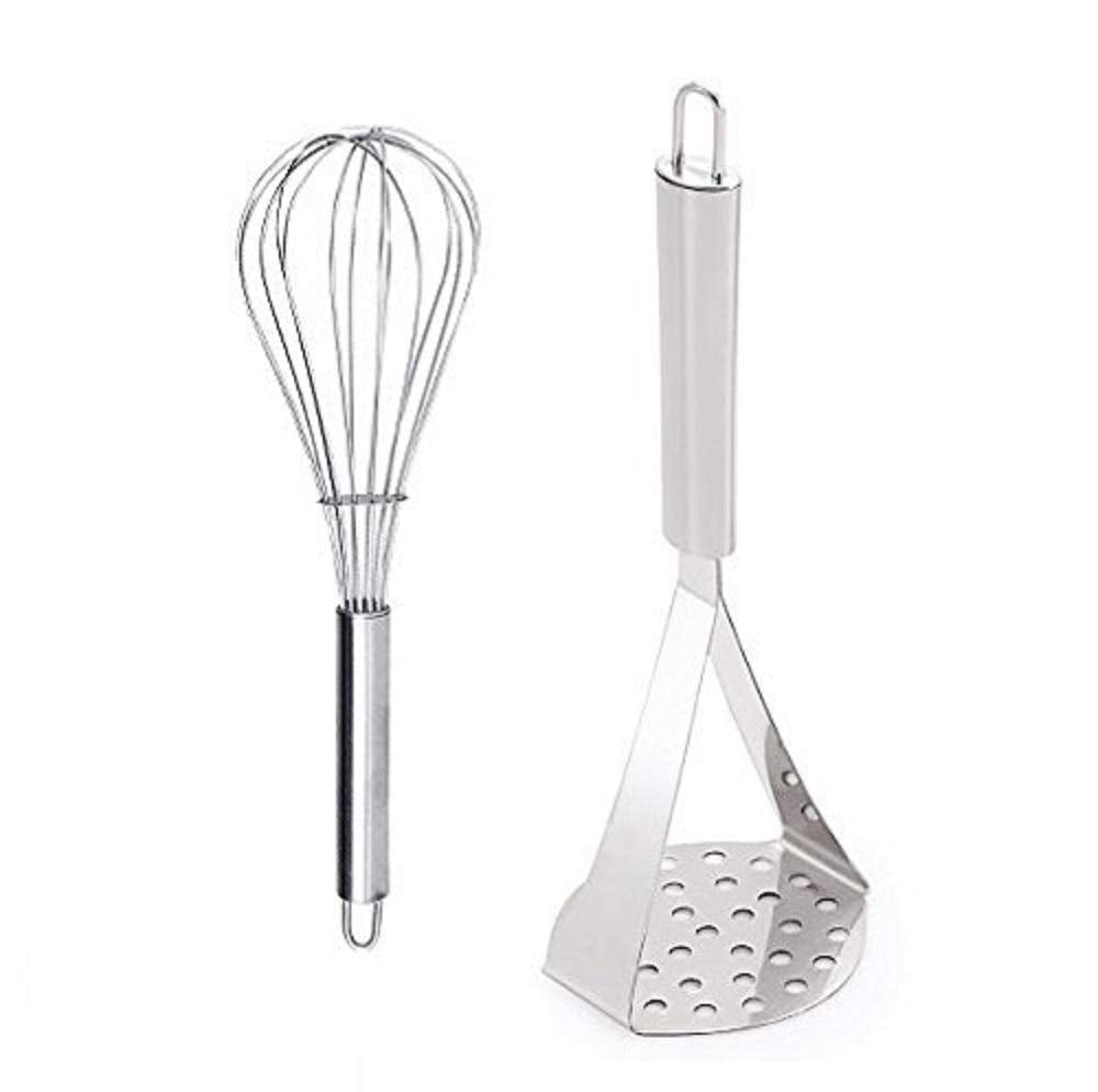 Rudra Exports Combo Set of 2 Stainless Steel Egg Whisk and Potato Masher Vegetable Masher Pav Bhaji Crusher