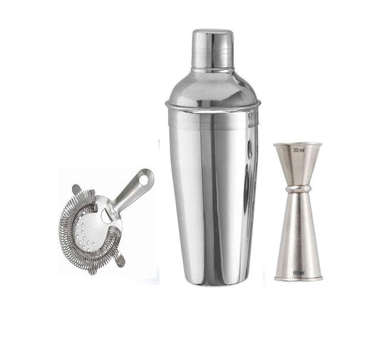 Rudra Exports Professional Premium Boston Shaker Set with Hawthorne Strainer and Japanese Jigger : 3 Pcs Set