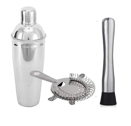 Rudra Exports Stainless Steel Bar Set, Bartender Kit Cocktail Shaker Set of 3 Piece| Bar Tool Set for Home bar Accessories