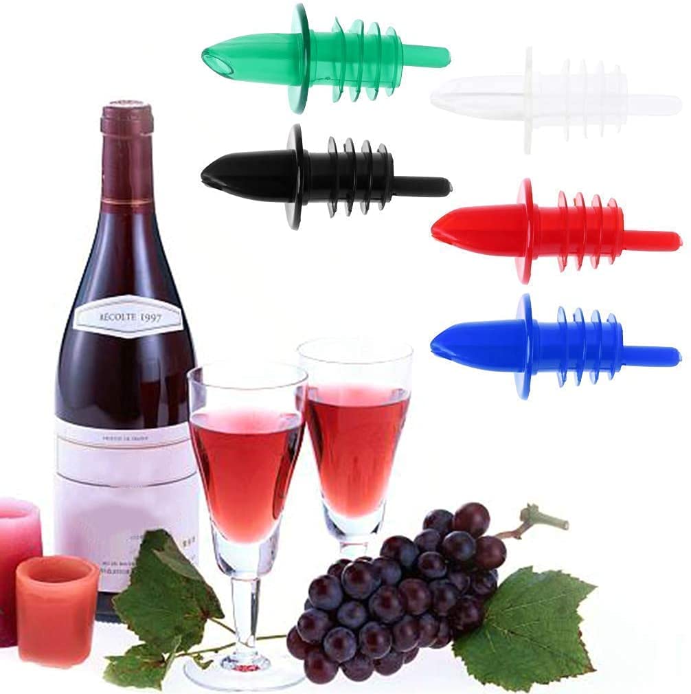 Rudra Exports Free Flow Liquor Bottle Pourer, Plastic Pourer Mixed Colors for Bar, Hotel, Restaurant and Home use - 12 Pcs Pack