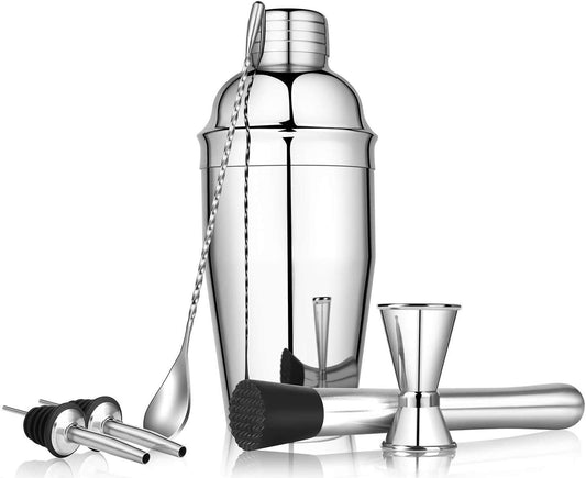 Rudra Exports Cocktail Shaker Set , Stainless Steel Bartender Kit,Bartending Set with 500 ml for Home Bar 6 Pcs