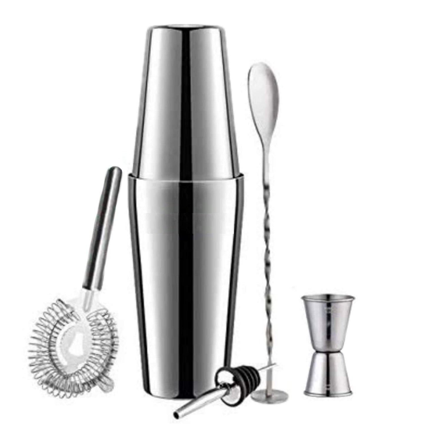 Rudra Exports 6 Piece Cocktail Shaker Bar Tools Set Brushed Stainless