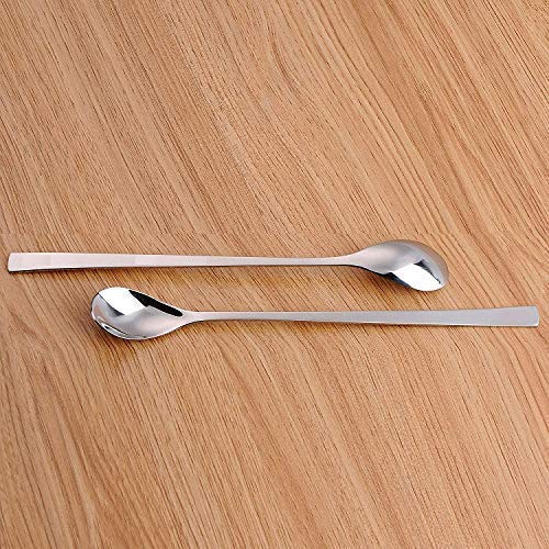 Rudra Exports Long Handle Mixing Stirring Spoon for Tall Glasses, Ice Tea Coffee Ice Cream Cocktail Bar Stainless Steel, Soda Spoon, Bournvita/Horlicks, Milkshake Spoon 8" : Set of 4