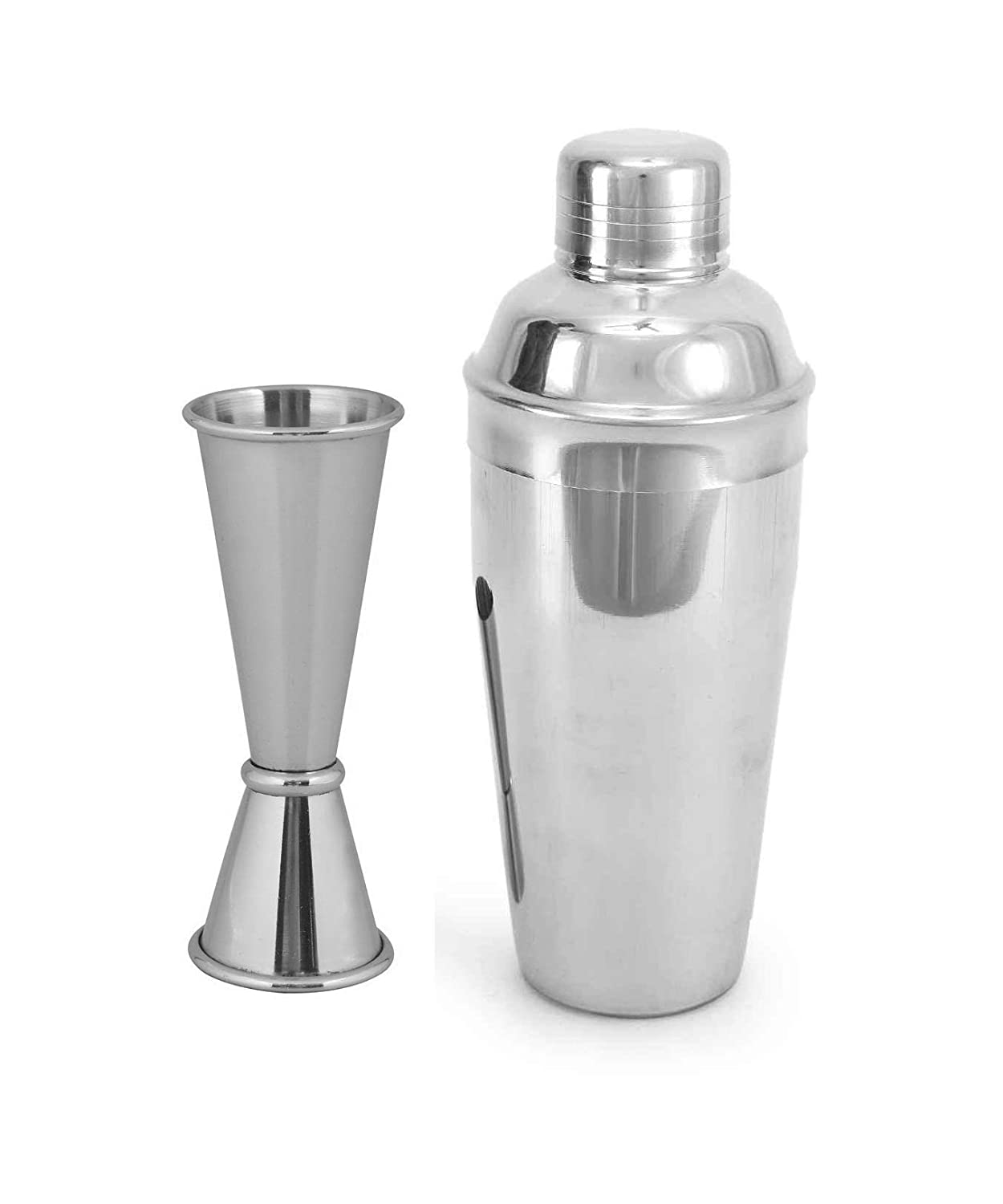 Rudra Exports Stainless Steel Plain Bar Set Bar Accessories Set of 2 Pieces | Cocktail Shaker with Peg Measure