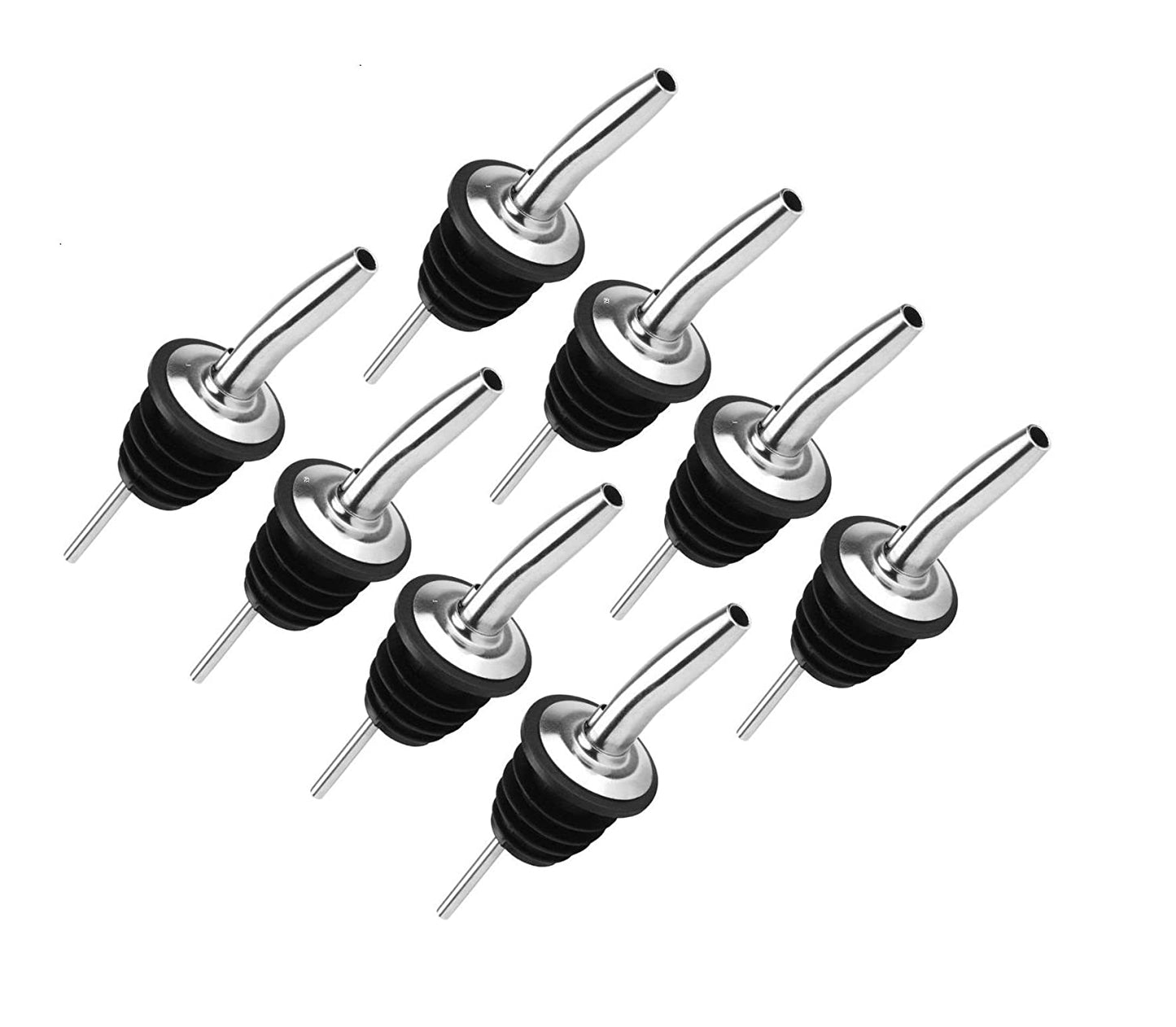 Rudra Exports Metal Bottle Pourer Spouts Stainless Steel Wine-Free-Flow Dispenser Set of 8 Pieces