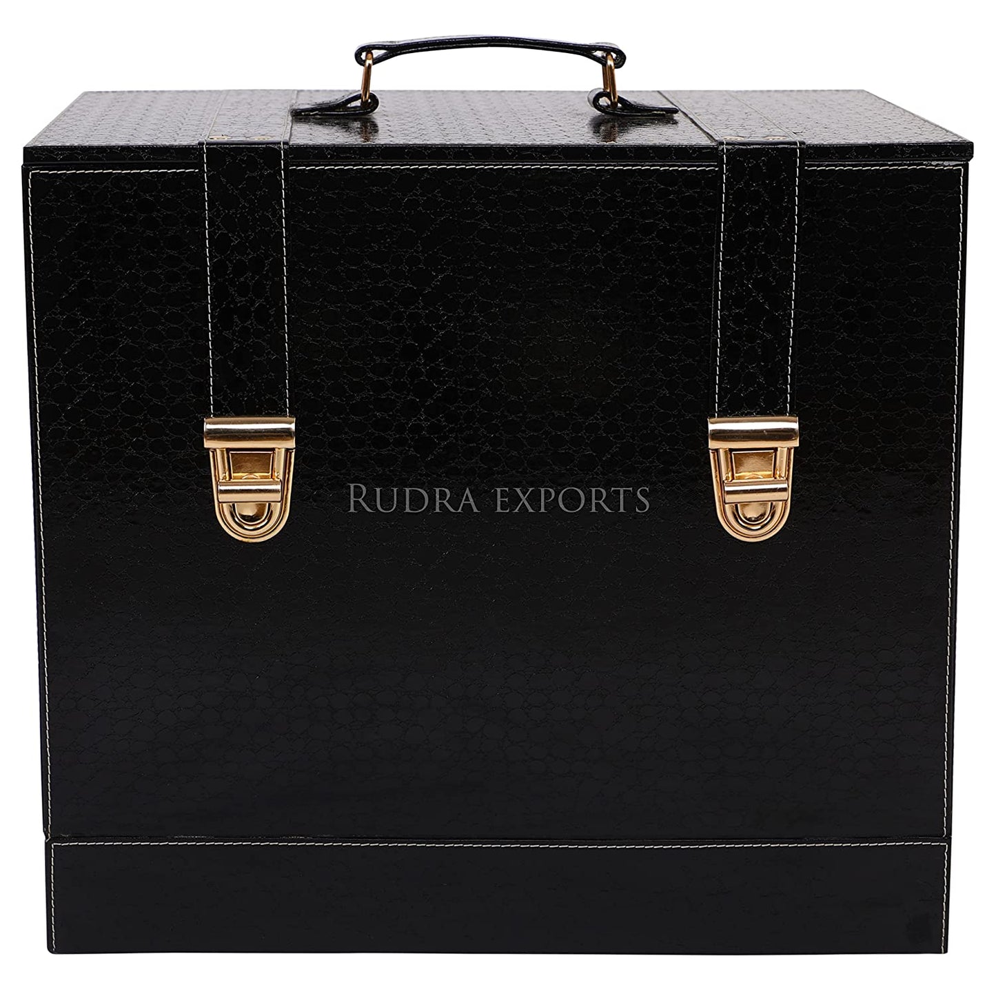 Rudra Exports Portable Bar Set, Travel Bar Set, Leatherette Portable Bar Box with Accessories Set & 4 Whisky Glasses | Mini Bar for Home (Black)