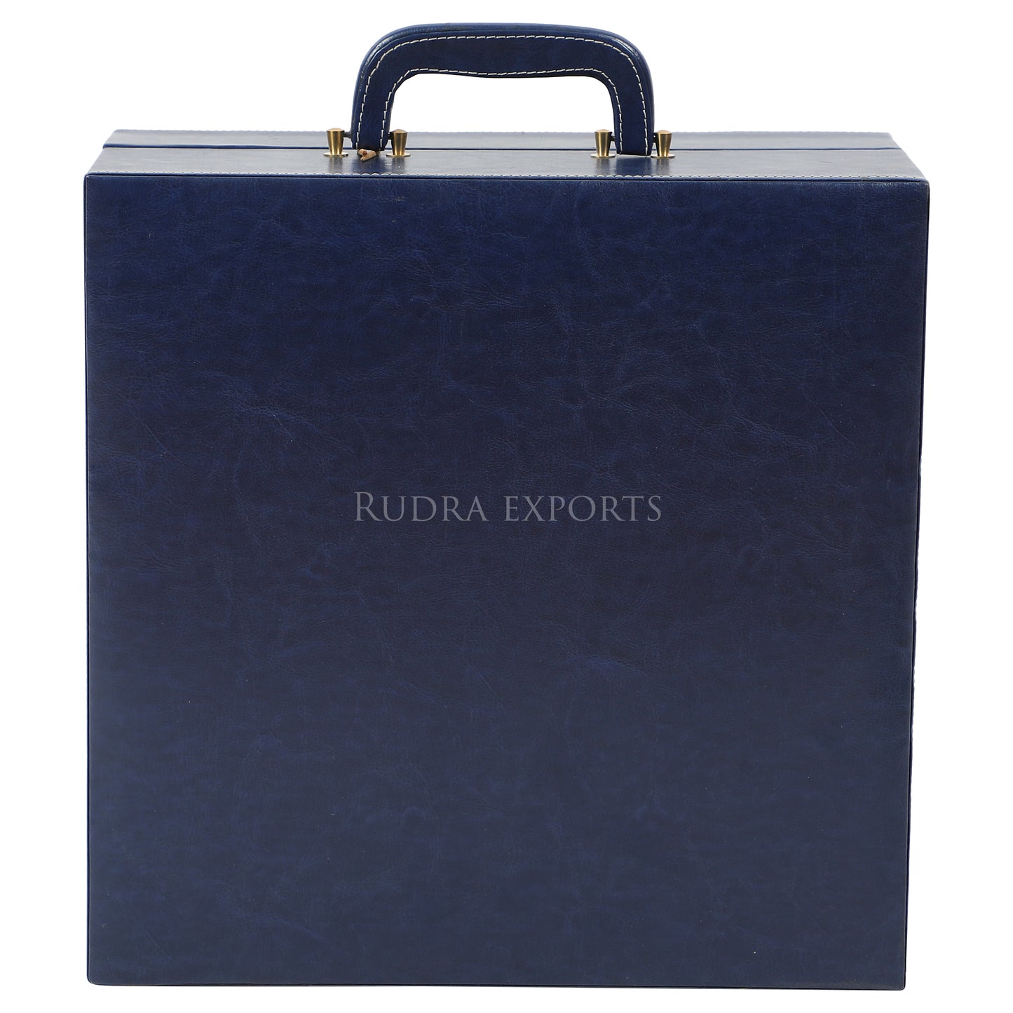 Rudra Exports Travel Bar Set | Portable Leatherette Bar Set | Whisky Case | Holds 01 Bottle & 04 Whisky Glasses (Blue)