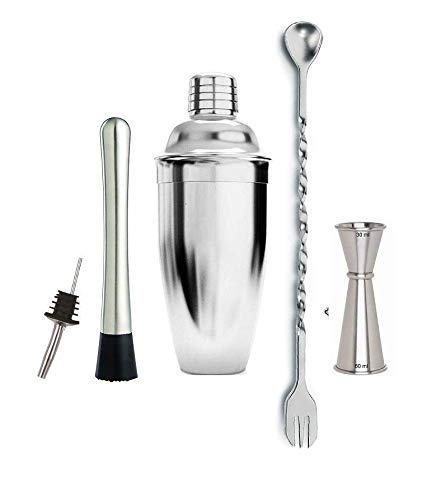 Rudra Exports Cocktail Shaker Bartender Set Professional Bar Tools: 5 Pcs