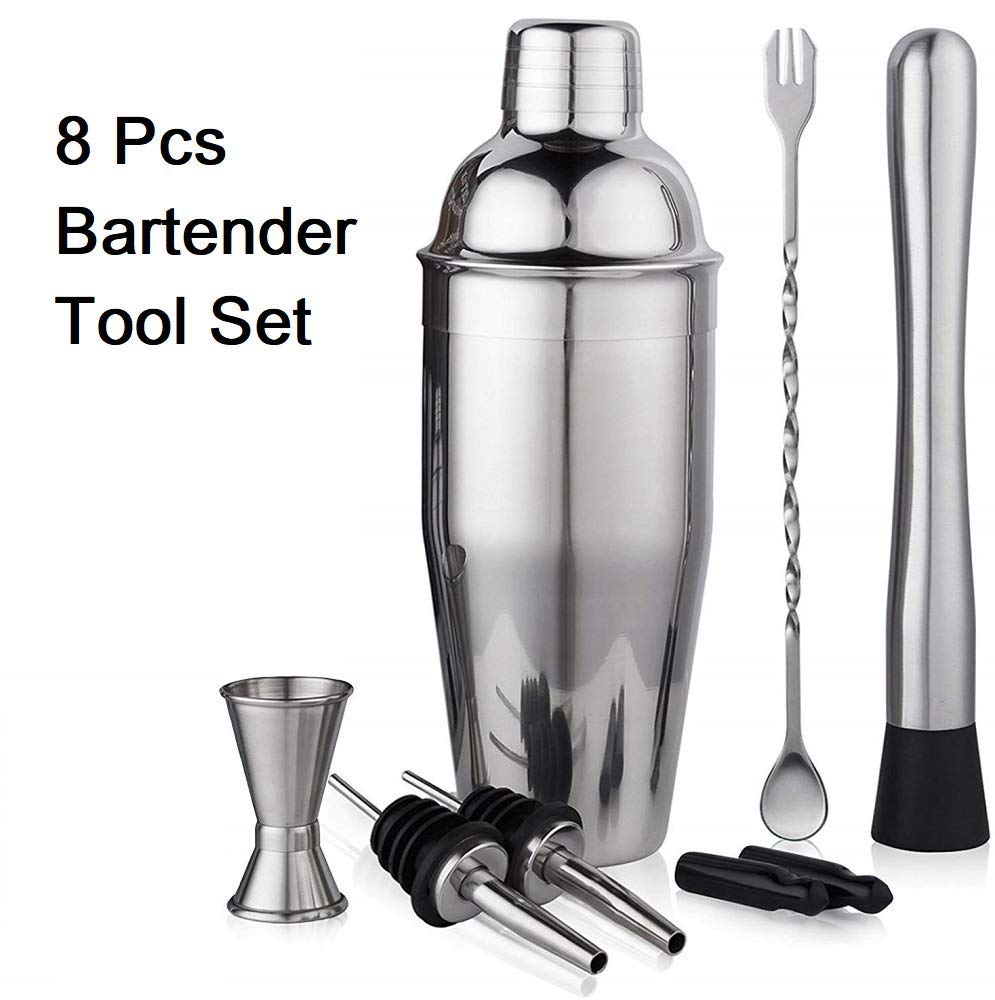 Rudra Exports Cocktail Shaker Bar Set, Professional Bar Tools: 8 Pcs Set