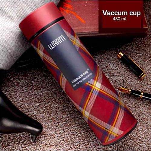 Rudra Exports Double Wall Vacuum Insulated Stainless Steel Flask BPA Free Thermos Travel Water Bottle Sipper 480 ml - Hot and Cold 12 Hours Red(Warm)