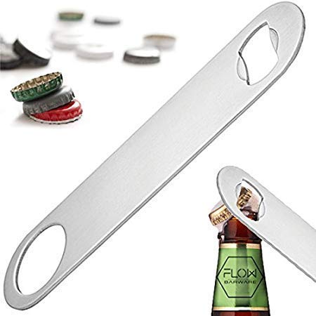 Rudra Exports Stainless Steel Flat Bottle Opener, Beer Bottle Opener for Kitchen, Bar or Restaurant with Free Spinner Rings: Set of 6 Pcs