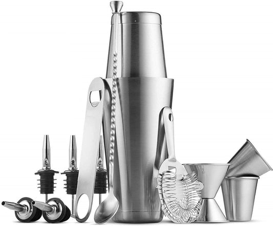 Rudra Exports Premium Cocktail Shaker Bar Tools Set, Stainless Steel Bartender Kit with All Bar Accessories : 14 Pcs